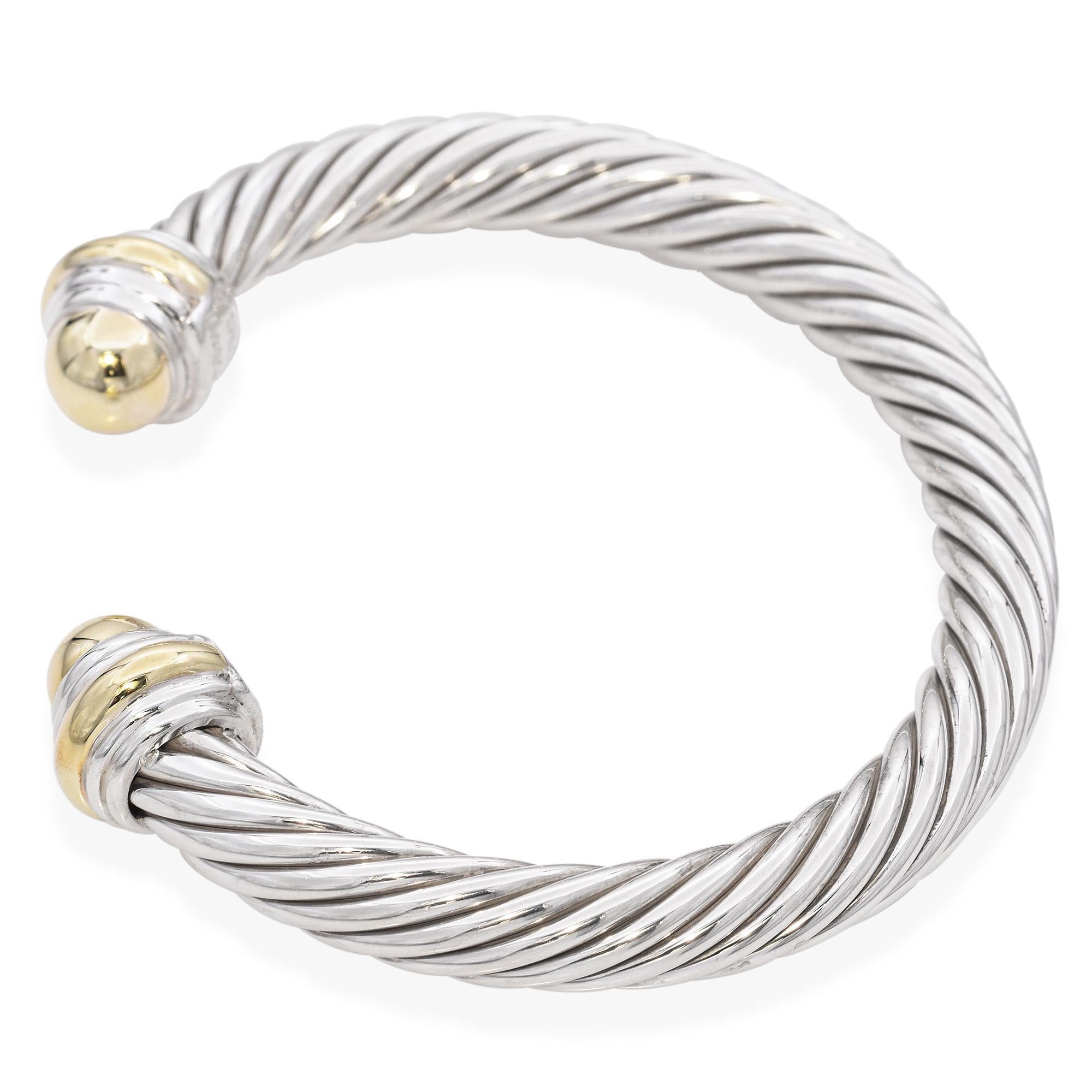 David Yurman Pulsera brazalete cable de plata de ley y oro amarillo de 14 quilates 3