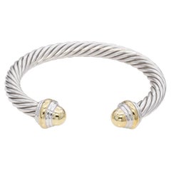 David Yurman Pulsera brazalete cable de plata de ley y oro amarillo de 14 quilates