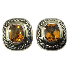 Vintage David Yurman Sterling Silver and 14K Yellow Gold Citrine Albion Earrings