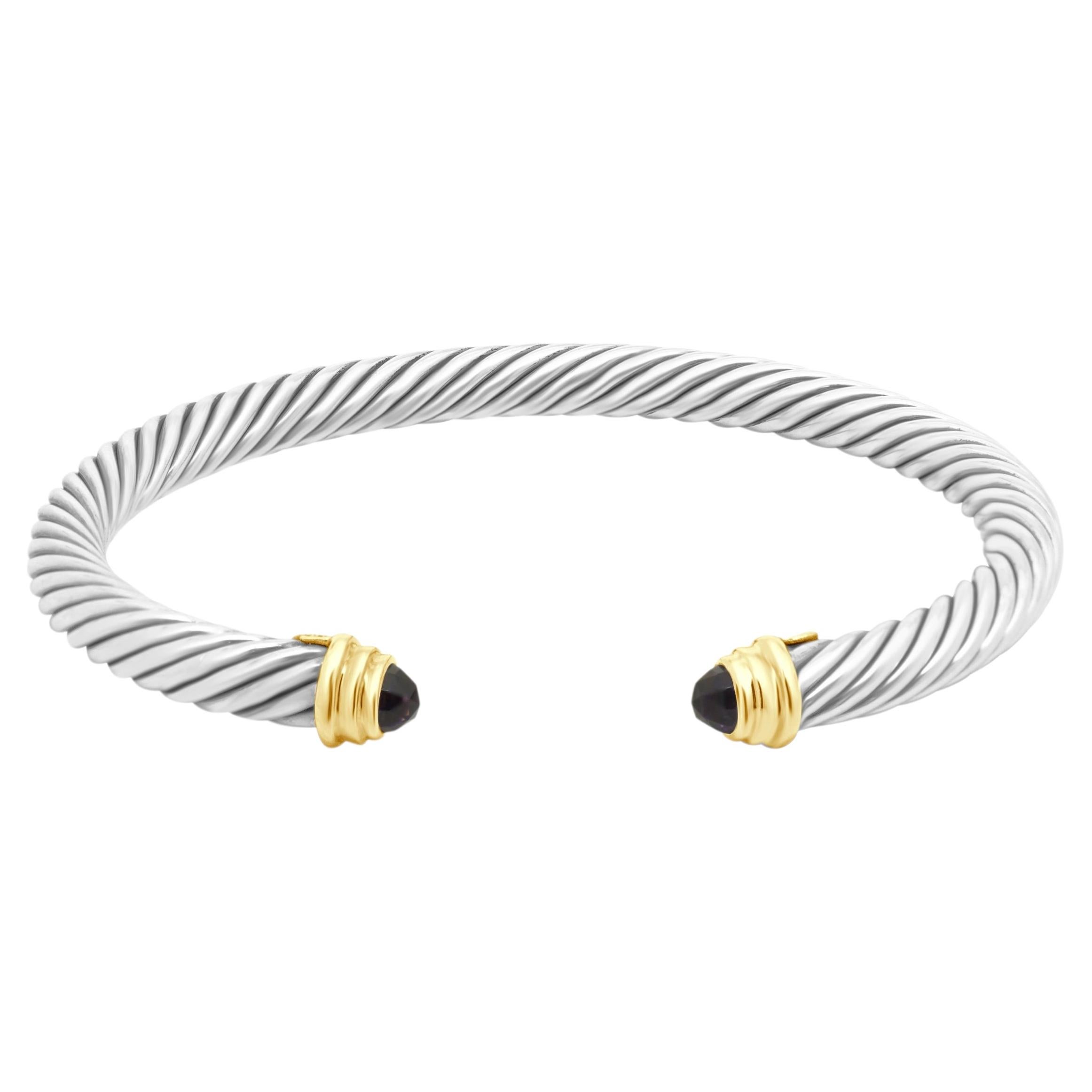 David Yurman Sterling Silver and 14k Yellow Gold Classic Cable Cuff Bracelet