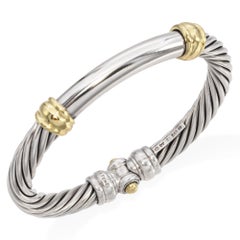 David Yurman Sterling Silver and 14K Yellow Gold Hinged Cable Bangle Bracelet