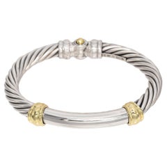 David Yurman Sterling Silver and 14K Yellow Gold Hinged Cable Bangle Bracelet