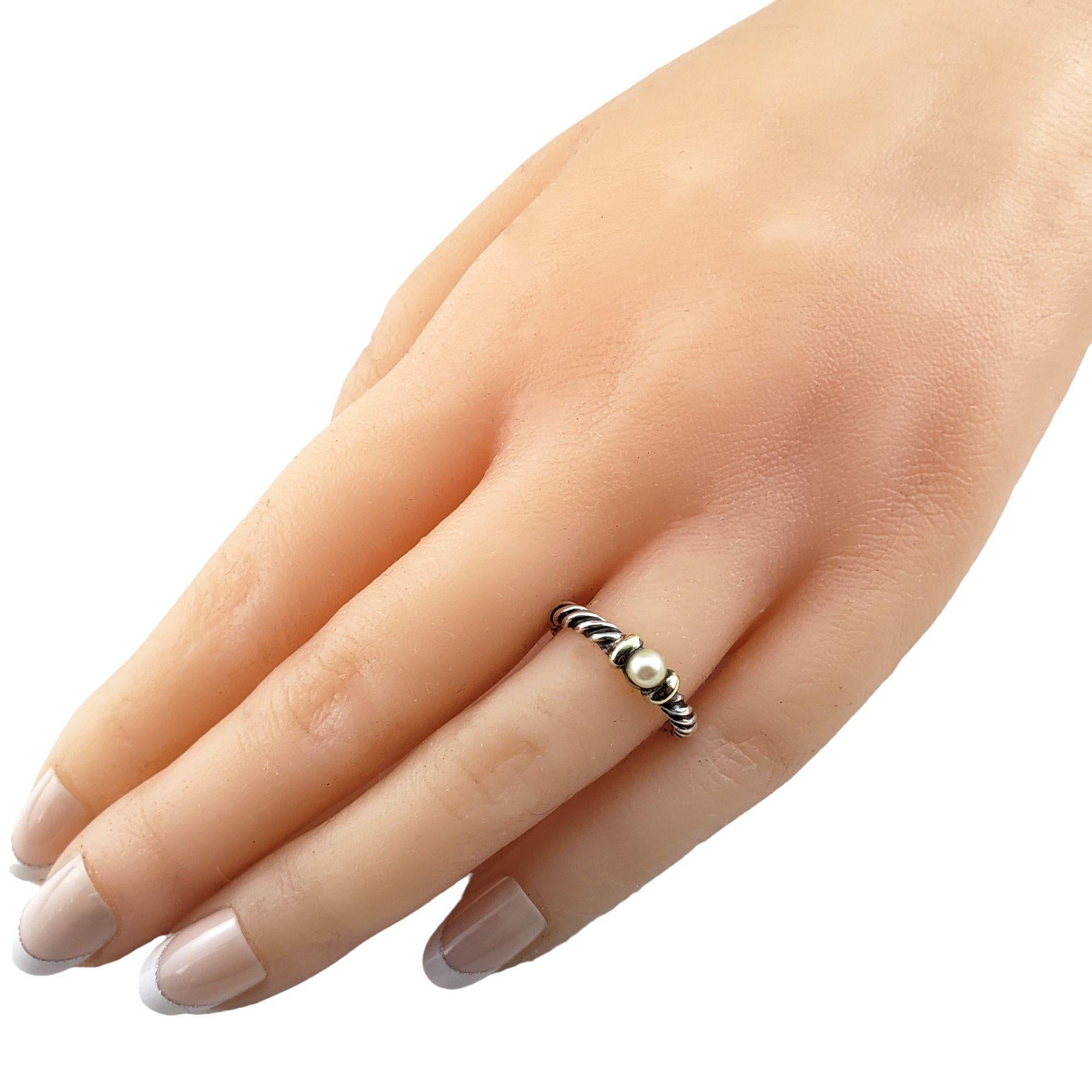 David Yurman Sterling Silver and 14K Yellow Gold Pearl Ring Size #15124 In Good Condition In Washington Depot, CT