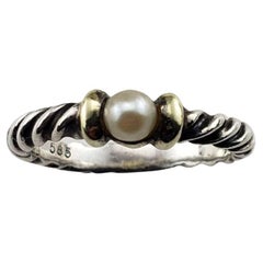 Used David Yurman Sterling Silver and 14K Yellow Gold Pearl Ring Size #15124