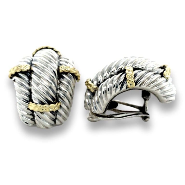 Women's David Yurman Sterling Silver and 14K Yellow Gold Vintage Cable Large Earrings