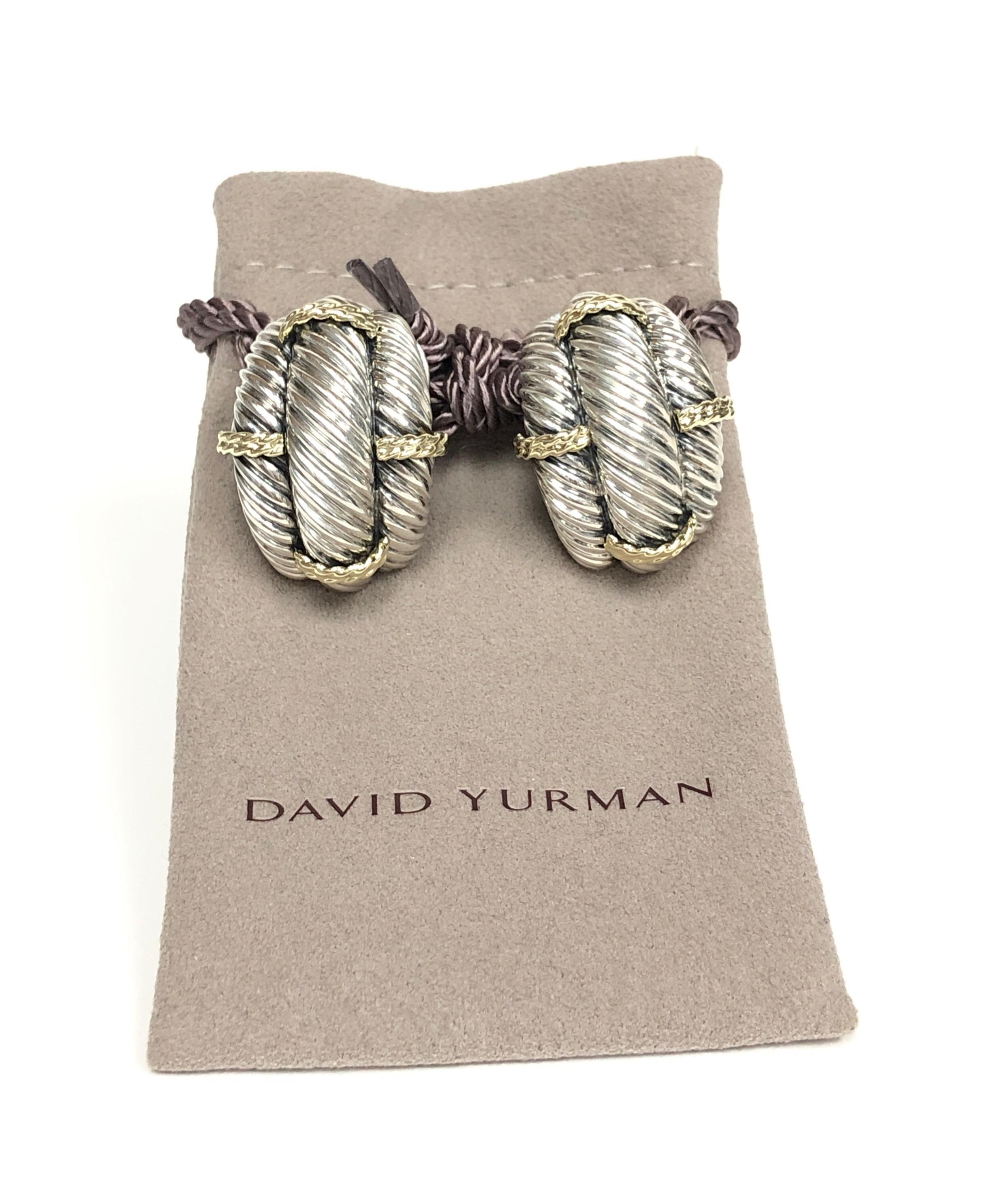 Women's David Yurman Sterling Silver and 14K Yellow Gold Vintage Cable Large Earrings