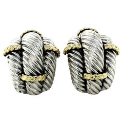 David Yurman Sterling Silver and 14K Yellow Gold Vintage Cable Large Earrings