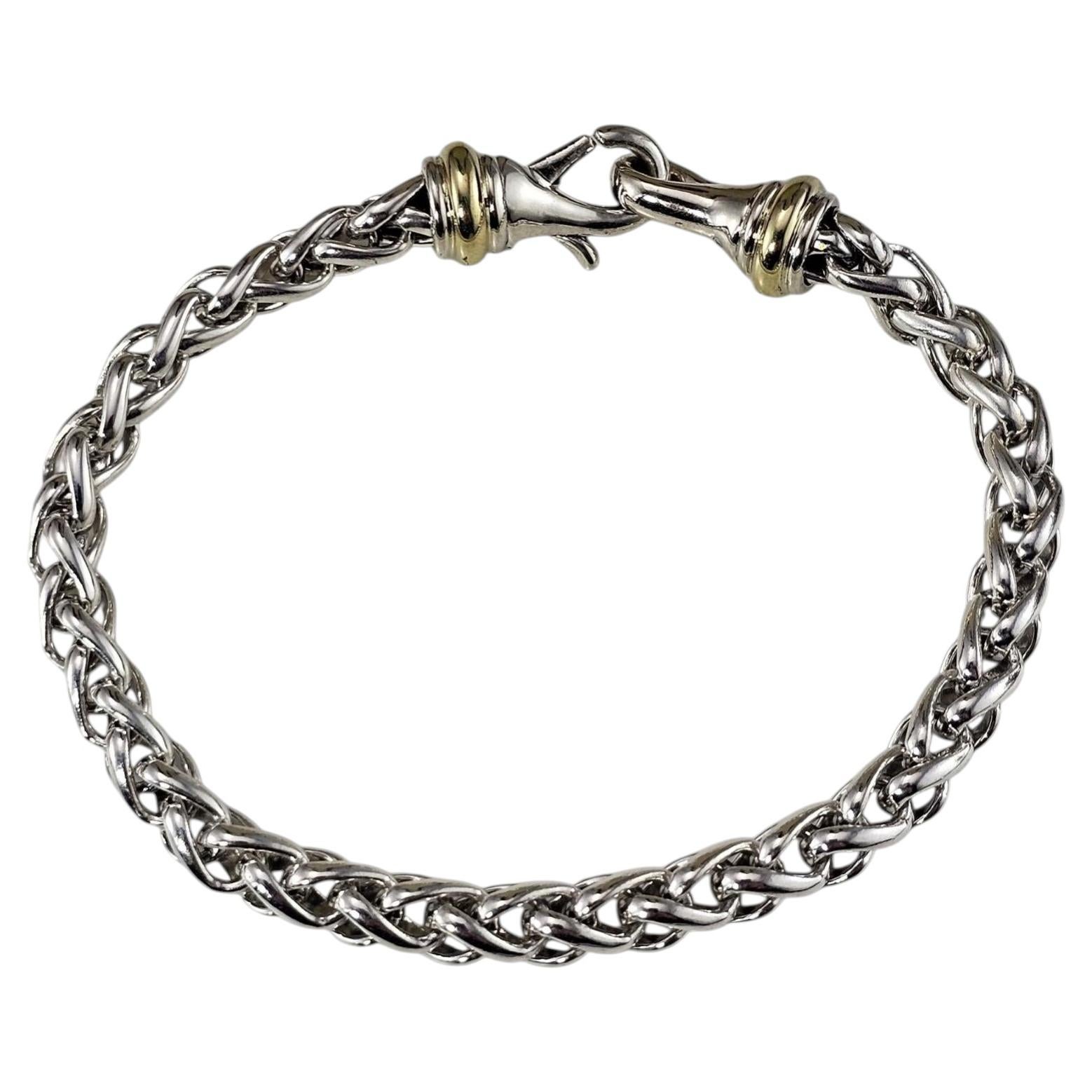 David Yurman Sterling Silver and 14K Yellow Gold Wheat Chain Bracelet #25484 For Sale