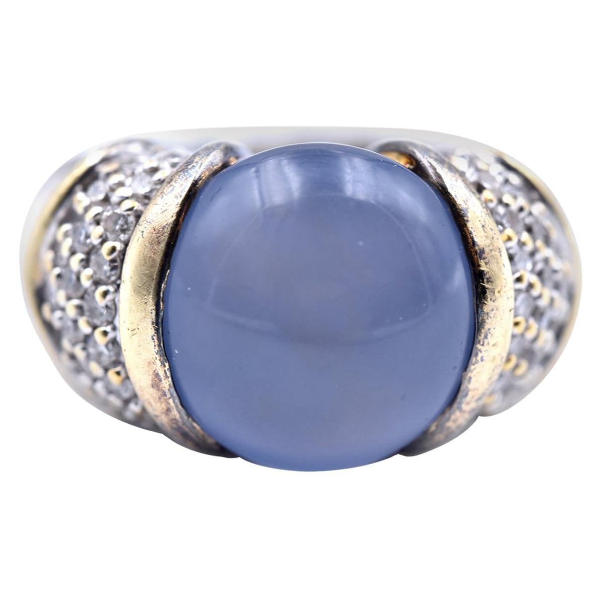 David Yurman Sterling Silver and 18 Karat Gold Chalcedony and Diamond Ring