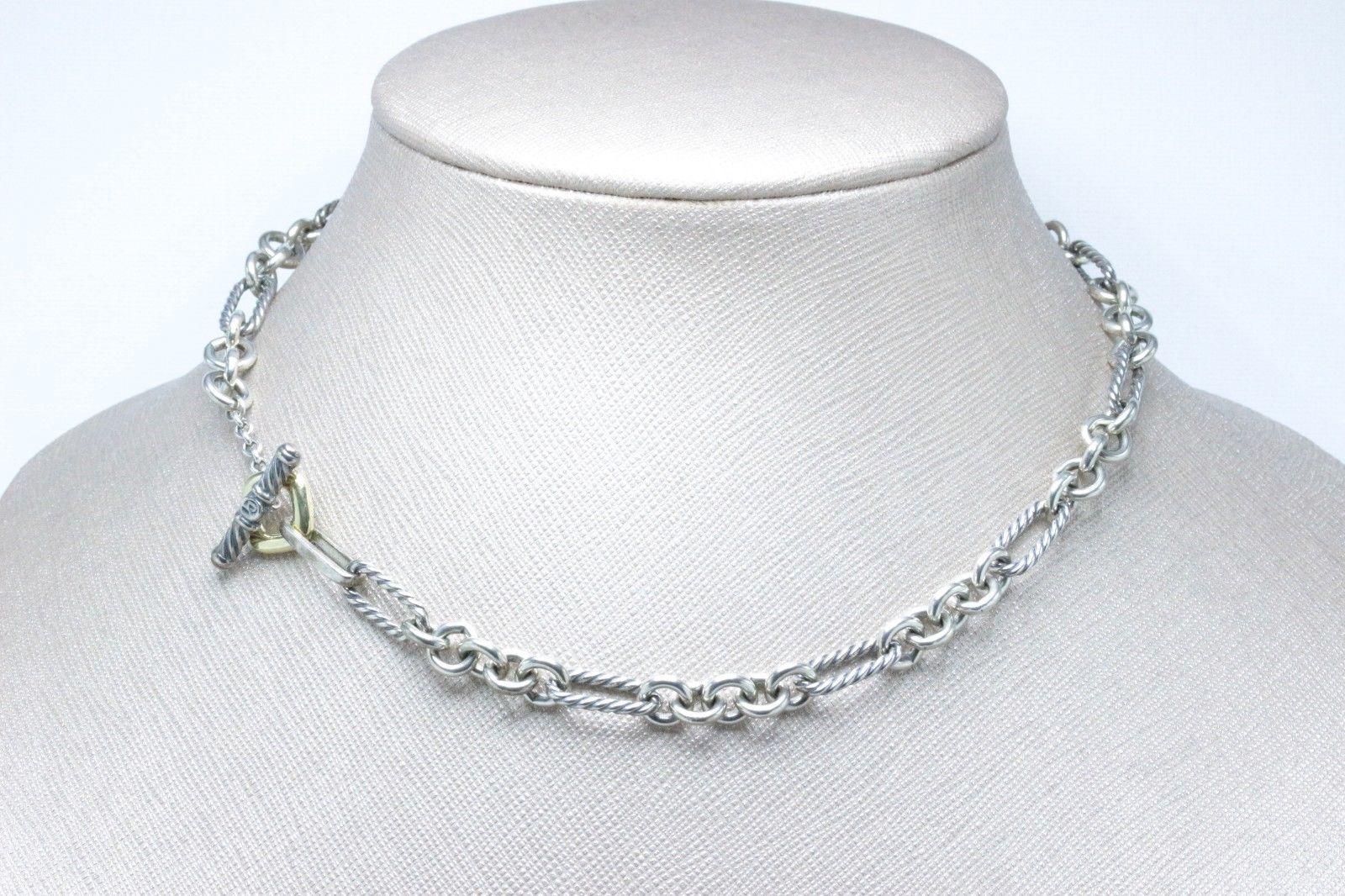 David Yurman Sterling Silver and 18 Karat Gold Figaro Chain Toggle Necklace In Excellent Condition In San Diego, CA