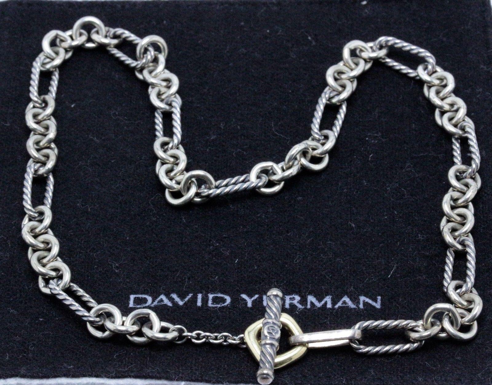 Women's David Yurman Sterling Silver and 18 Karat Gold Figaro Chain Toggle Necklace