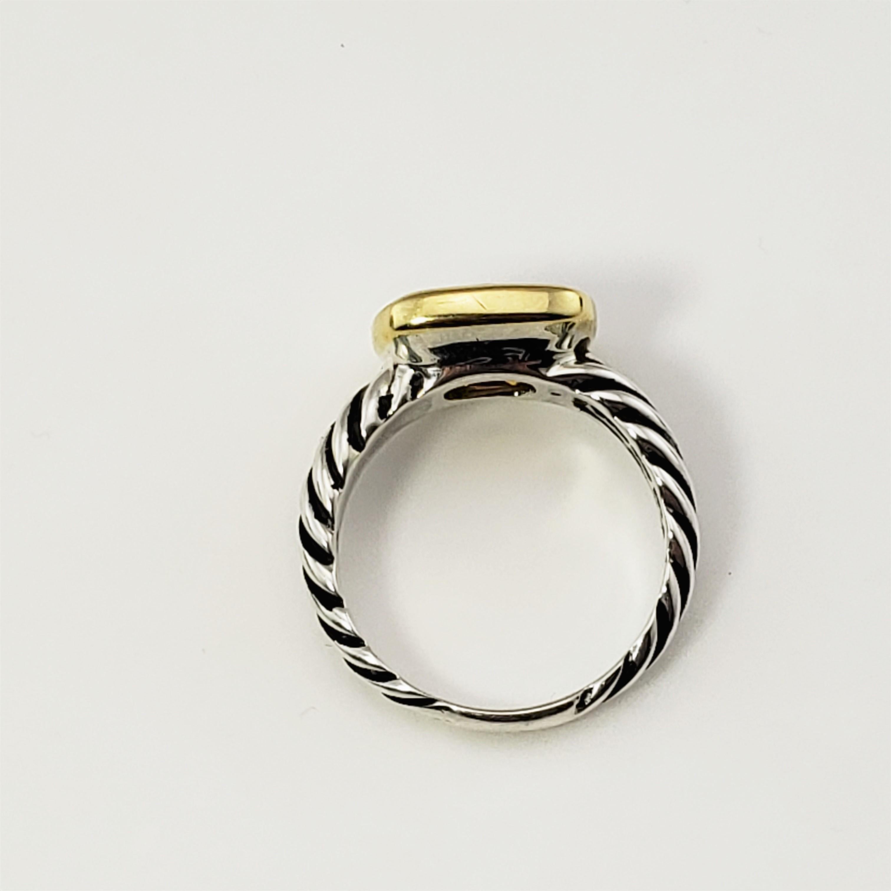 David Yurman Sterling Silver and 18 Karat Yellow Gold and Citrine Ring In Good Condition In Washington Depot, CT