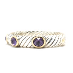 David Yurman Sterling Silver and 18 Karat Yellow Gold Bezel Set Amethyst Cable B