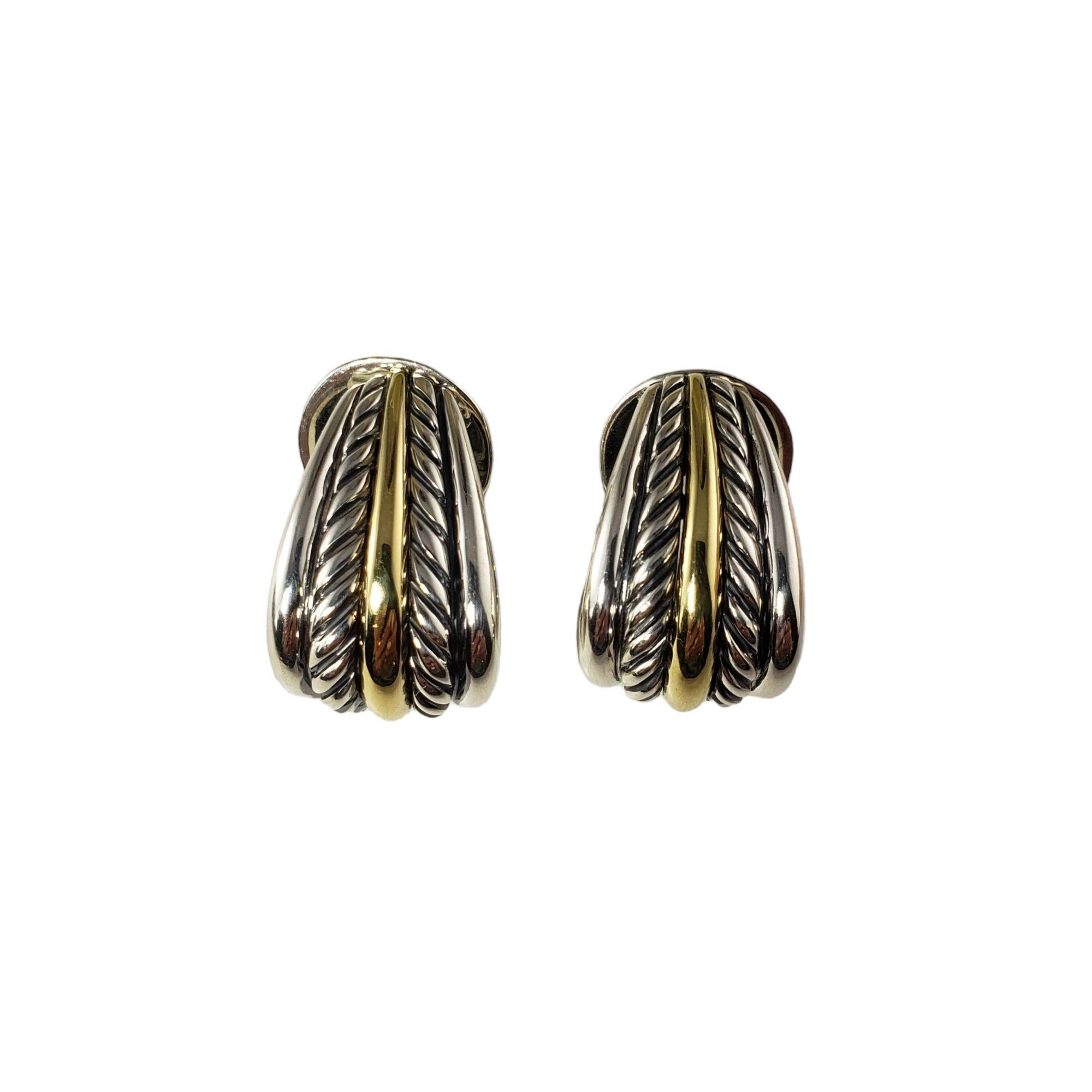 David Yurman Sterling Silver and 18 Karat Yellow Gold Cable Earrings In Good Condition In Washington Depot, CT