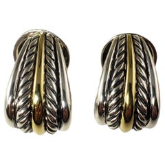 David Yurman Sterling Silver and 18 Karat Yellow Gold Cable Earrings