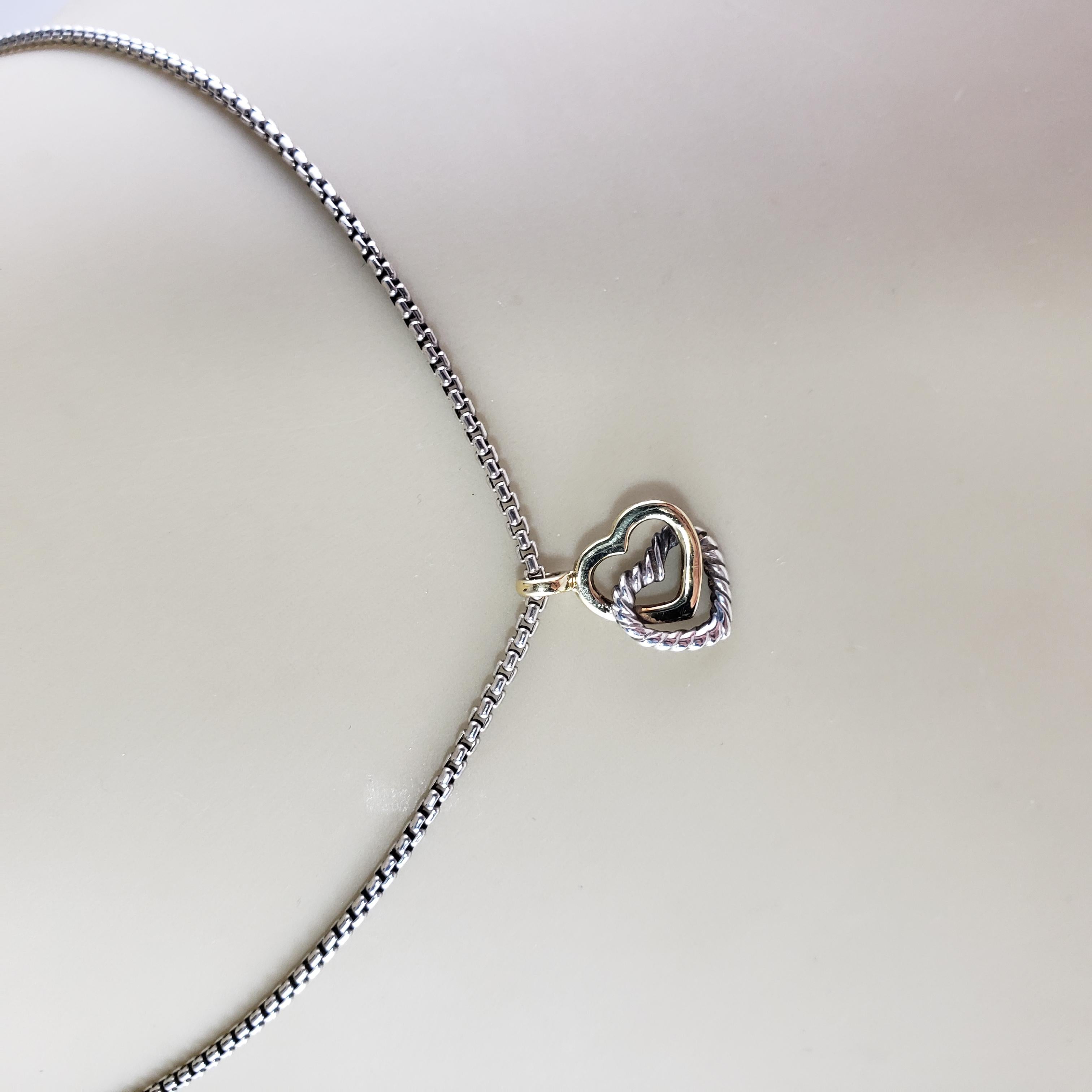 David Yurman Sterling Silver and 18 Karat Yellow Gold Double Heart Necklace In Good Condition For Sale In Washington Depot, CT