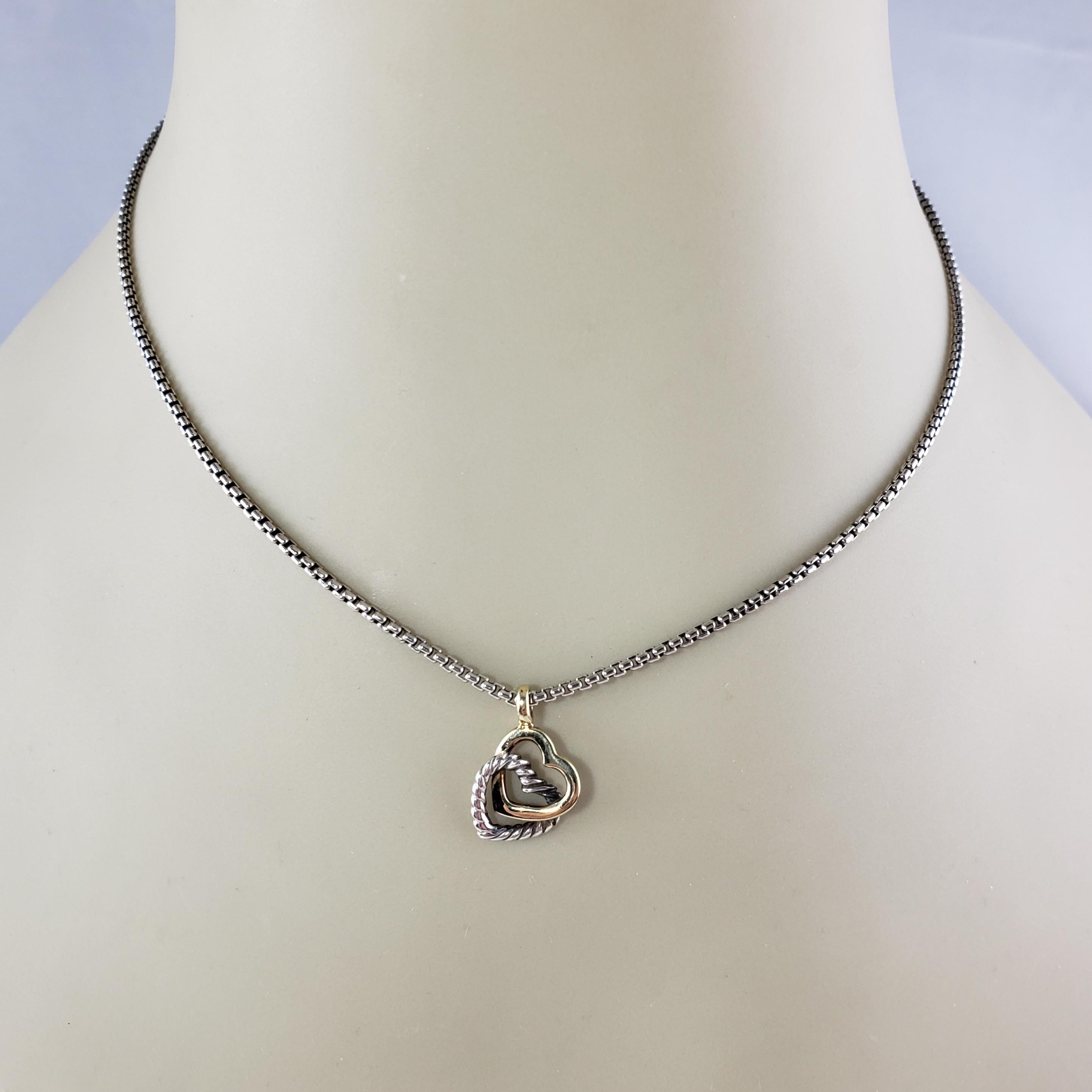 Women's David Yurman Sterling Silver and 18 Karat Yellow Gold Double Heart Necklace For Sale