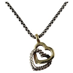 David Yurman Sterling Silver and 18 Karat Yellow Gold Double Heart Necklace