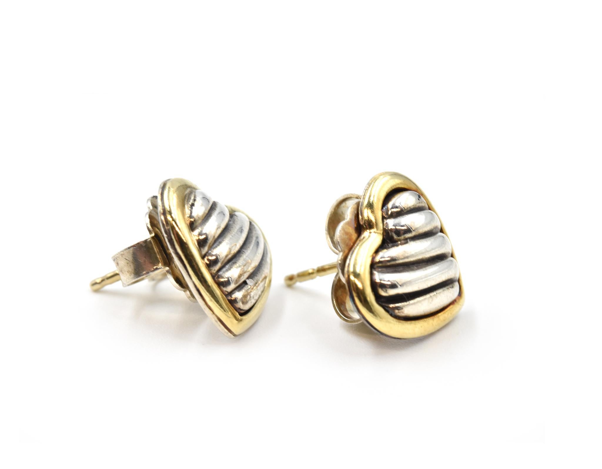 Designer: David Yurman
Material: 18k yellow gold and Sterling Silver
Dimensions: 13.1mm x 12.3mm
Fastenings: friction back
Weight: 4.75 grams
