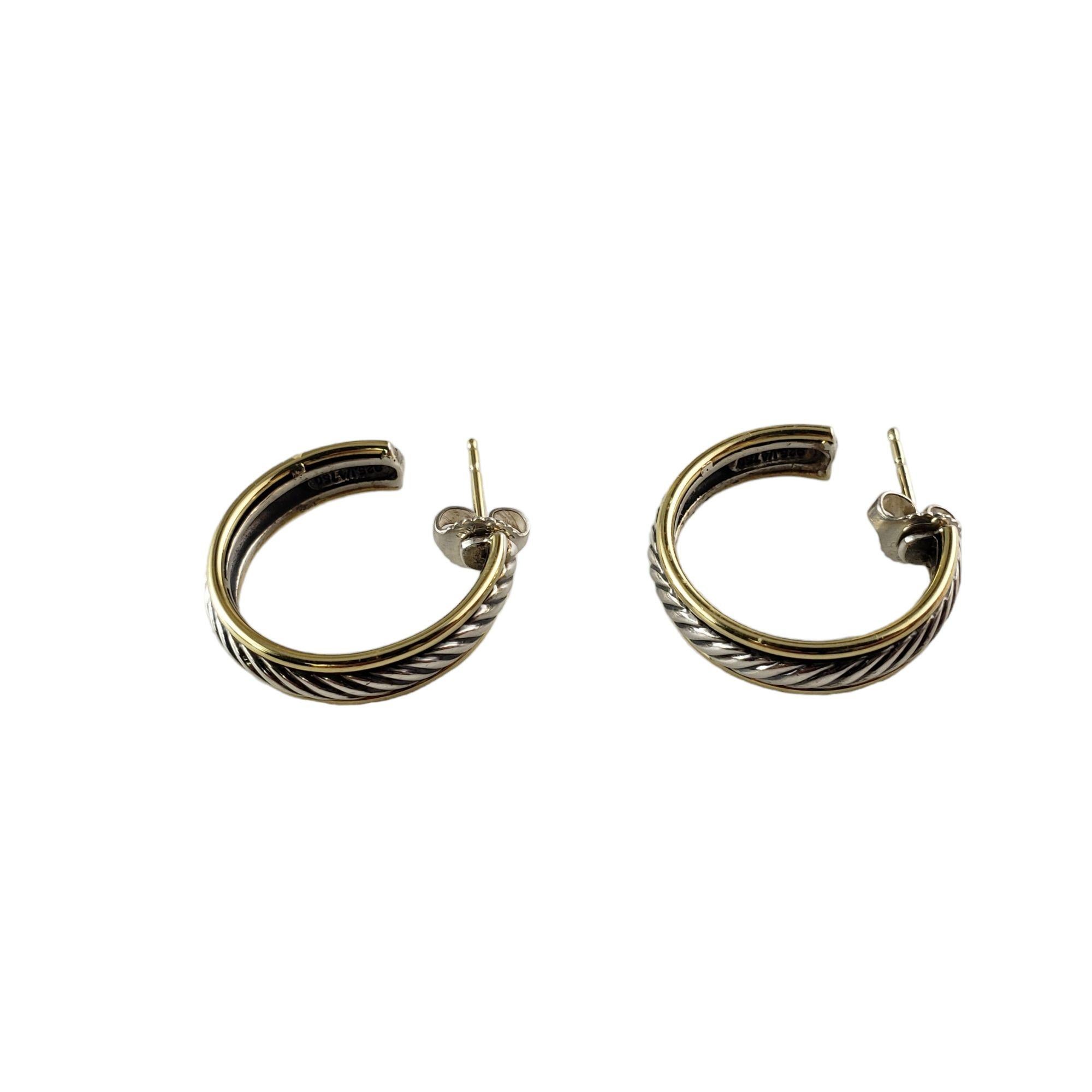 David Yurman Sterling Silver and 18 Karat Yellow Gold Hoop Earrings In Good Condition In Washington Depot, CT