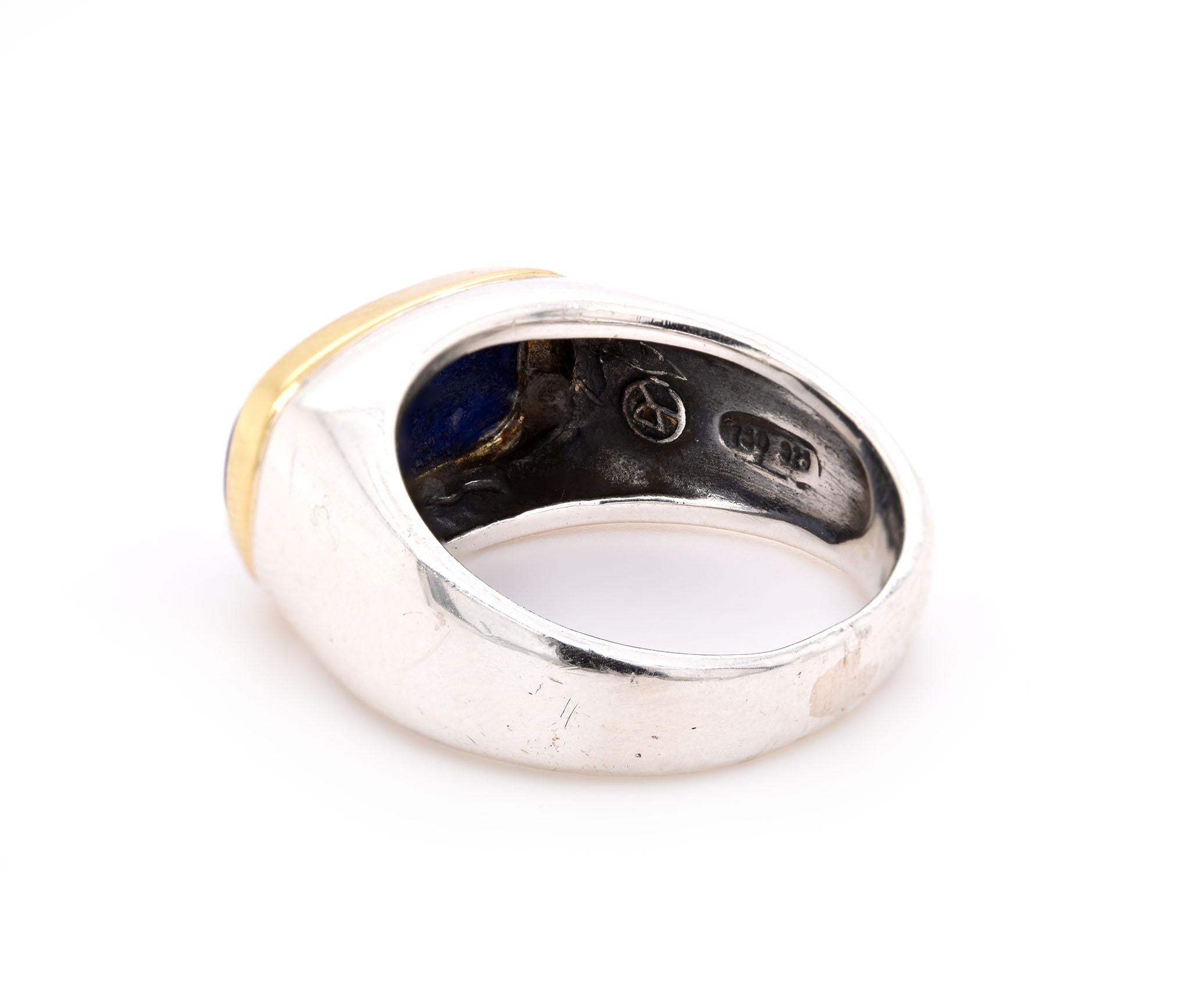 Women's or Men's David Yurman Sterling Silver and 18 Karat Yellow Gold Lapis Ring