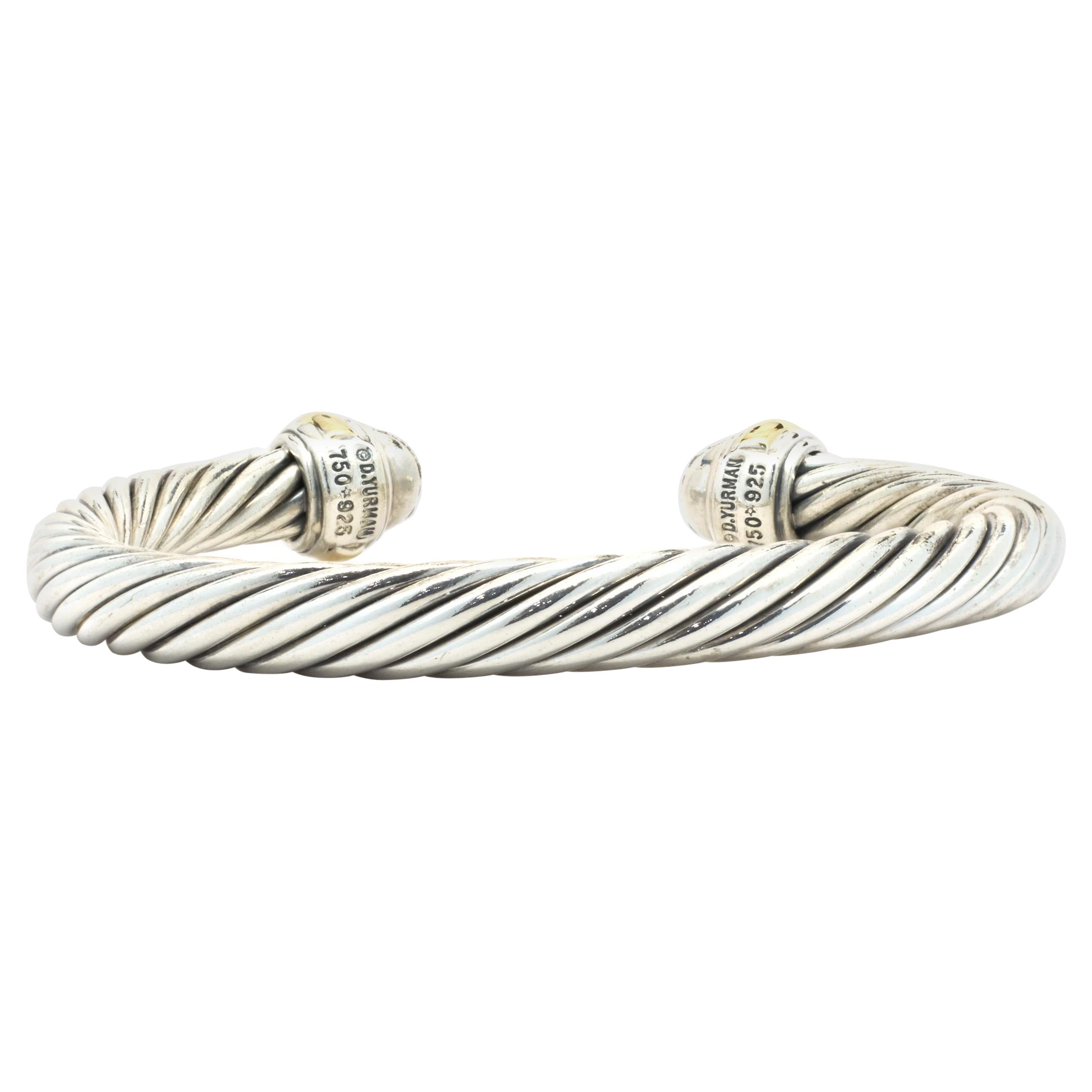 David Yurman Sterling Silver and 18 Karat Yellow Gold Pave Diamond Cable Classic