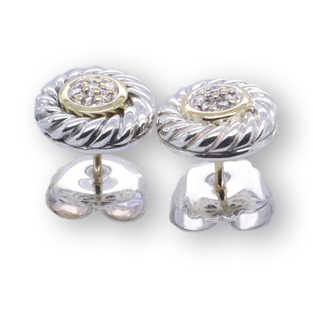 David Yurman Sterlingsilber und 18K Gold Pavé-Diamant Kabel-Ohrstecker (Rundschliff)