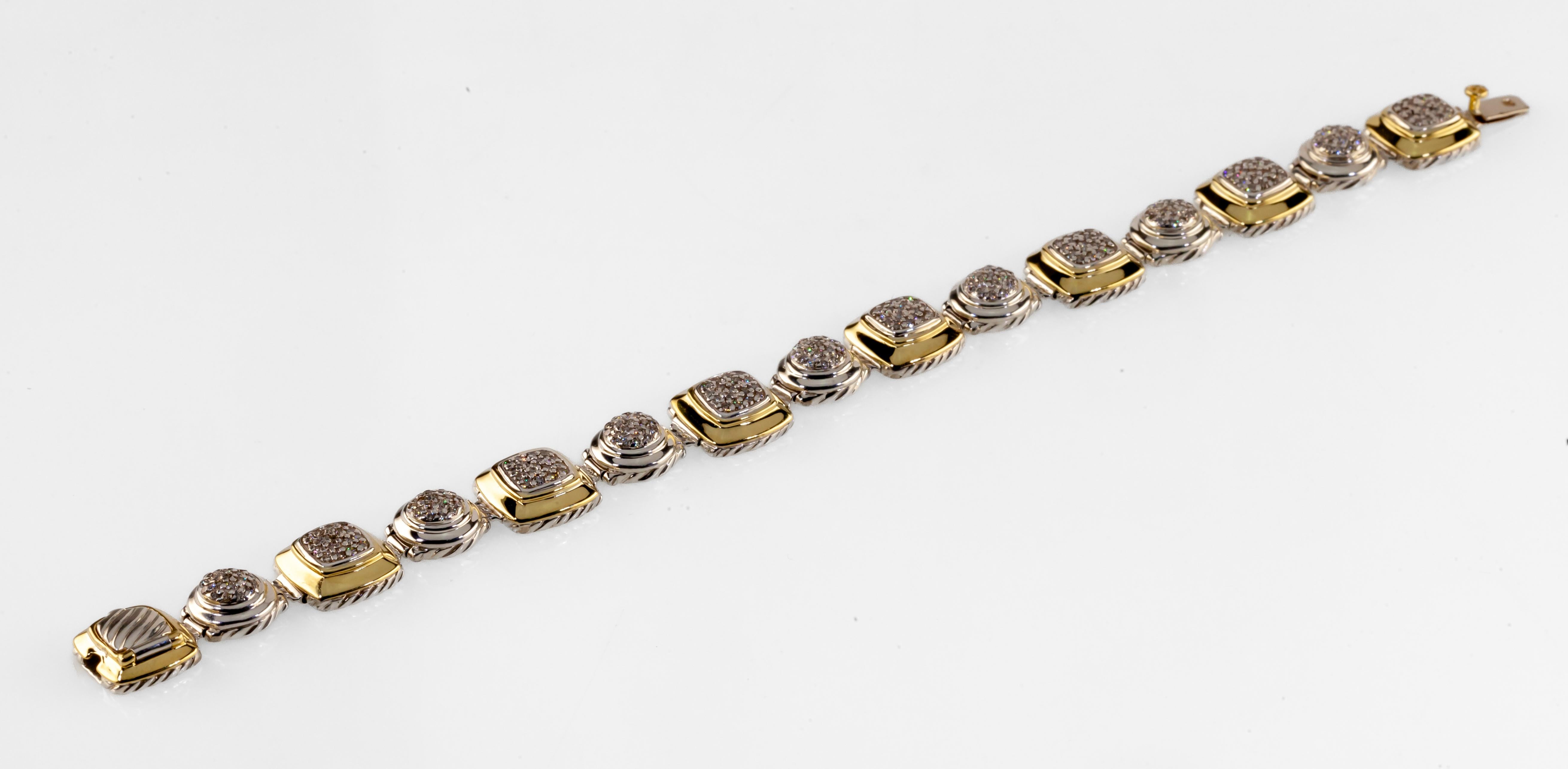 Moderne David Yurman Bracelet en argent sterling et or jaune 18k Albion Station Diamond en vente
