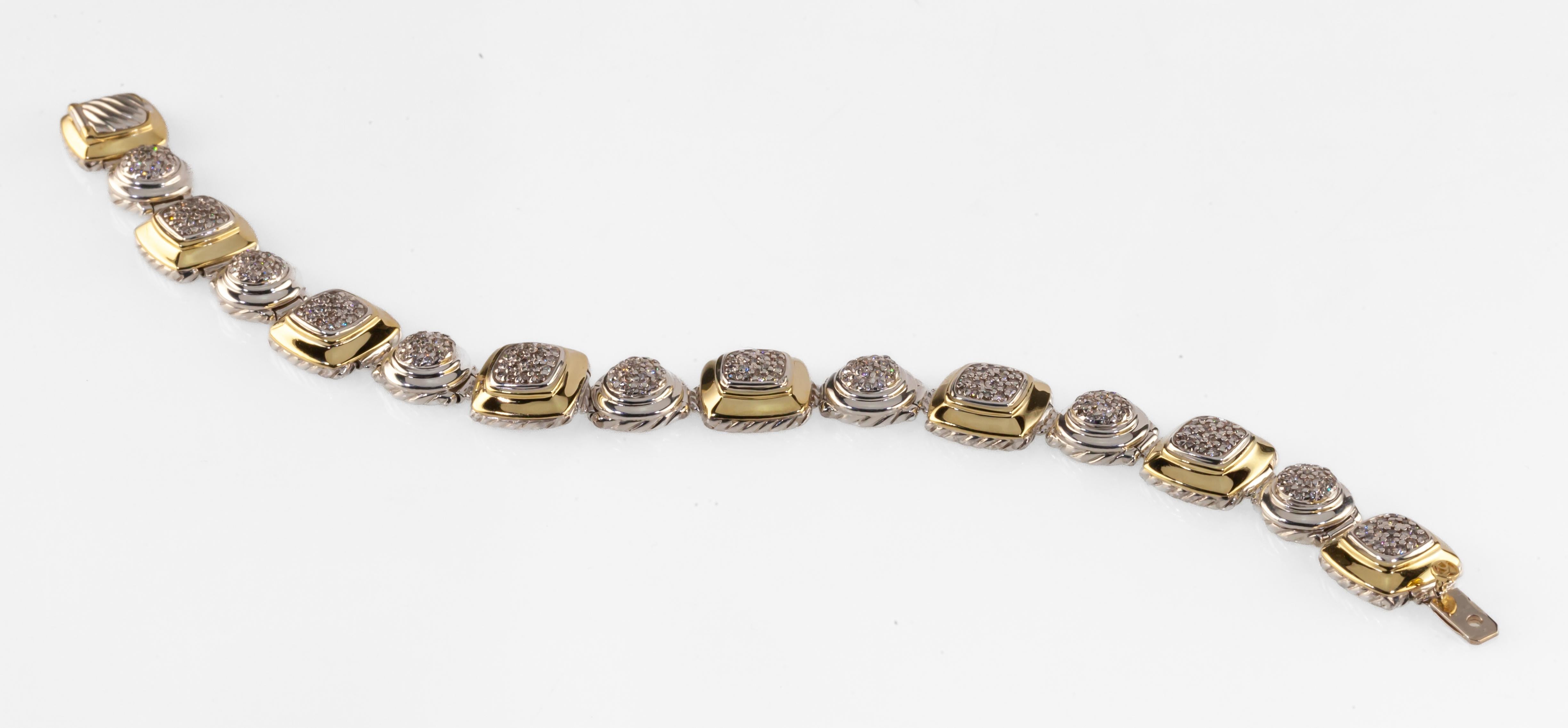 Taille ronde David Yurman Bracelet en argent sterling et or jaune 18k Albion Station Diamond en vente
