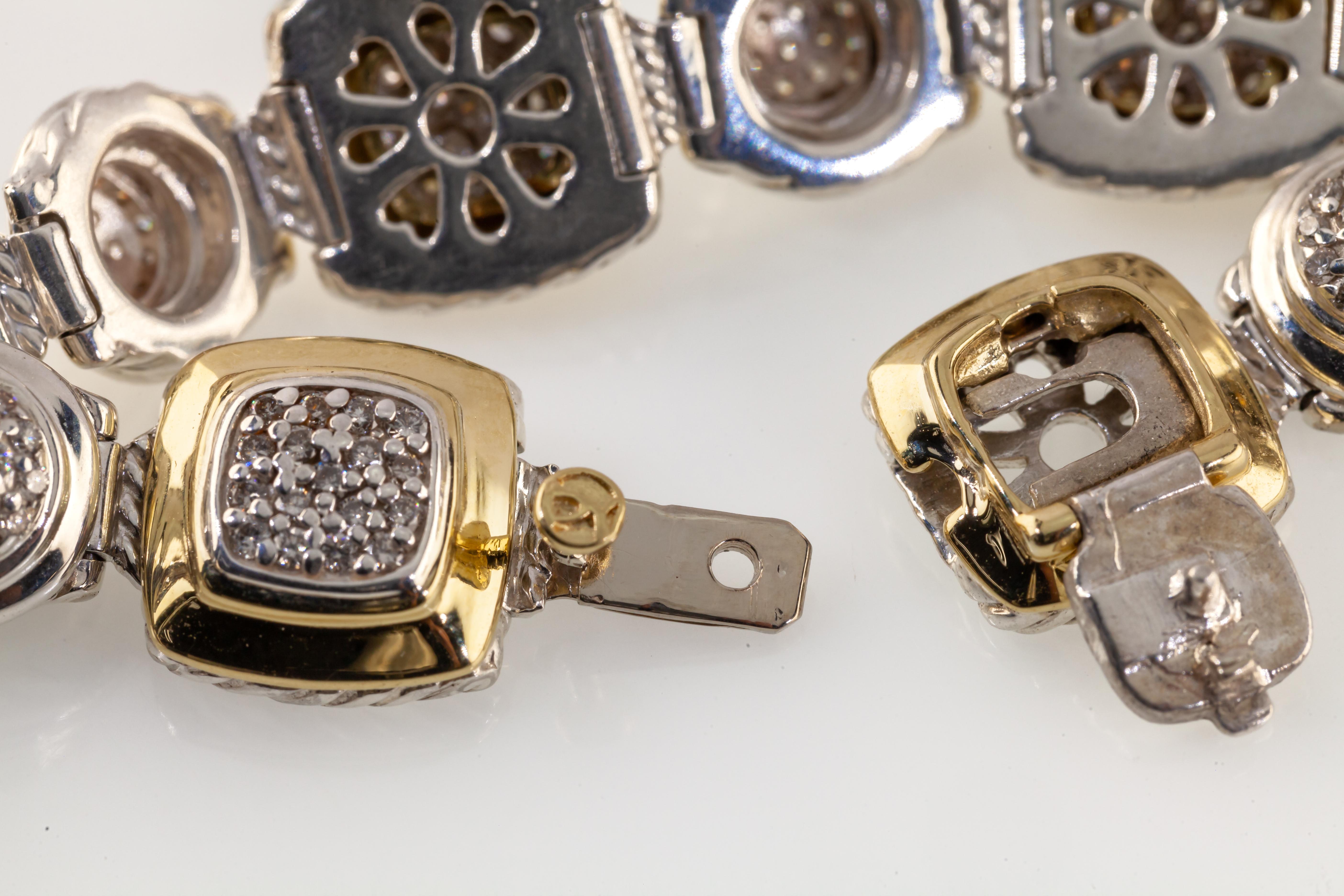 David Yurman Bracelet en argent sterling et or jaune 18k Albion Station Diamond Pour hommes en vente