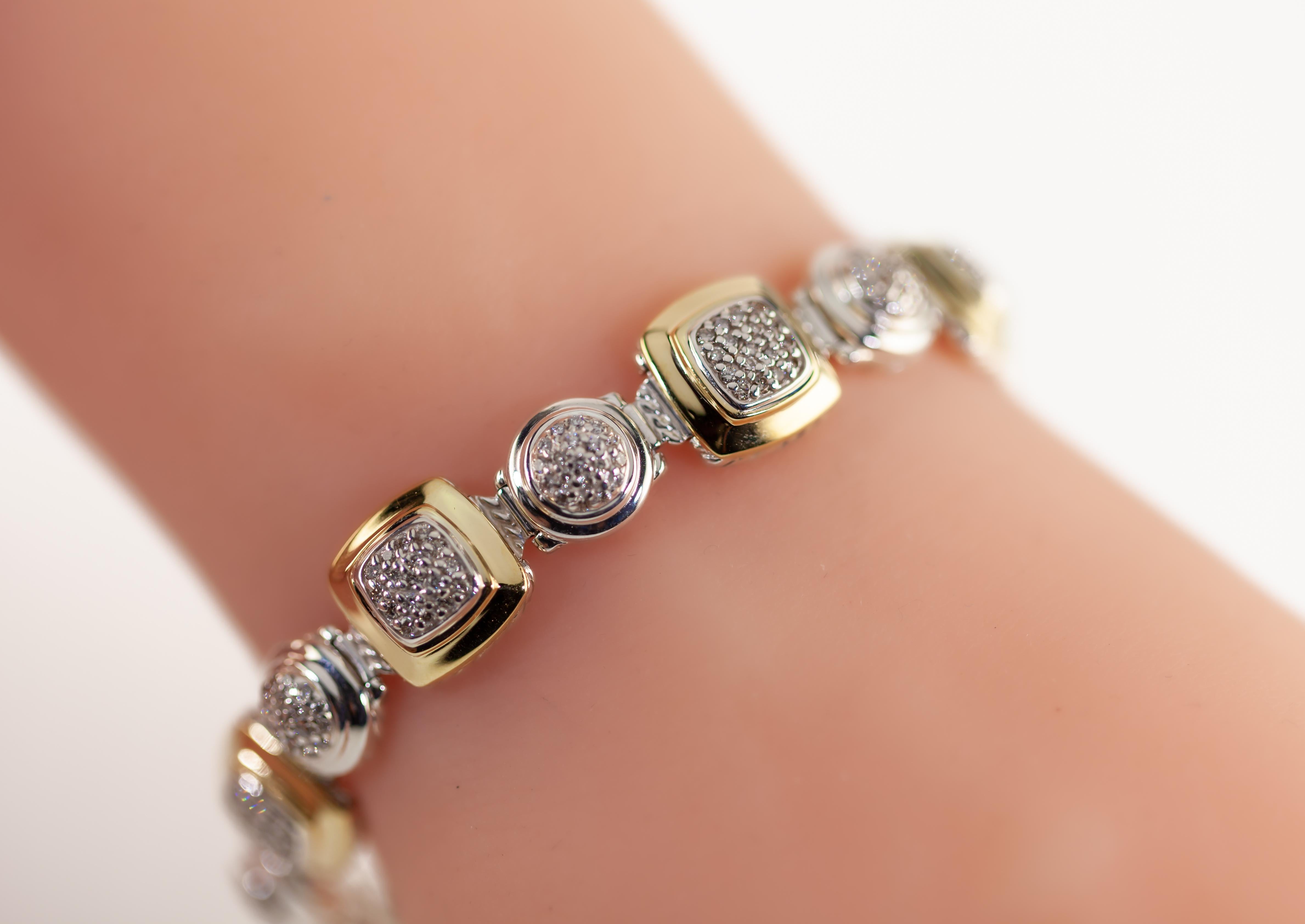 David Yurman Bracelet en argent sterling et or jaune 18k Albion Station Diamond en vente 2