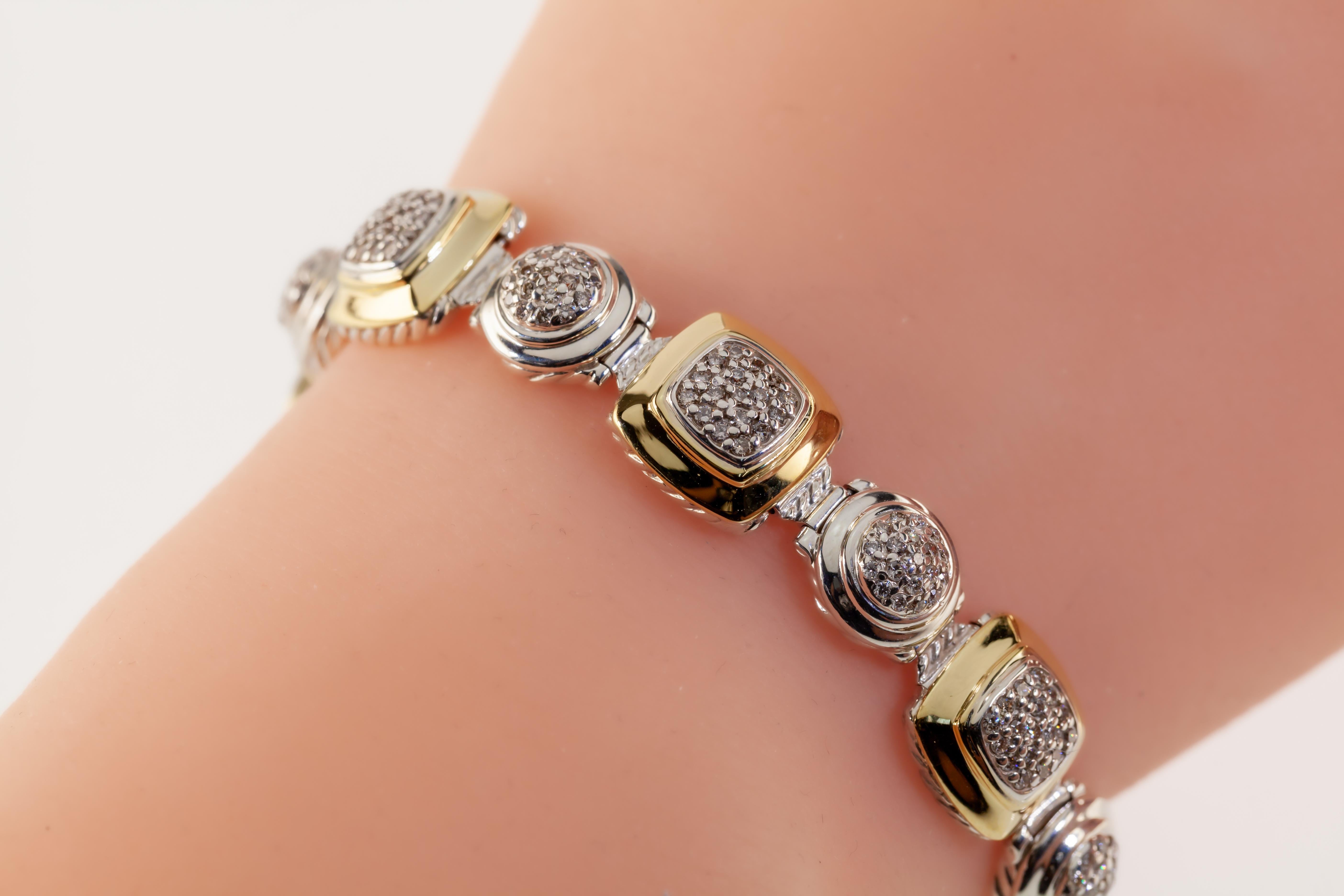 David Yurman Bracelet en argent sterling et or jaune 18k Albion Station Diamond en vente 3