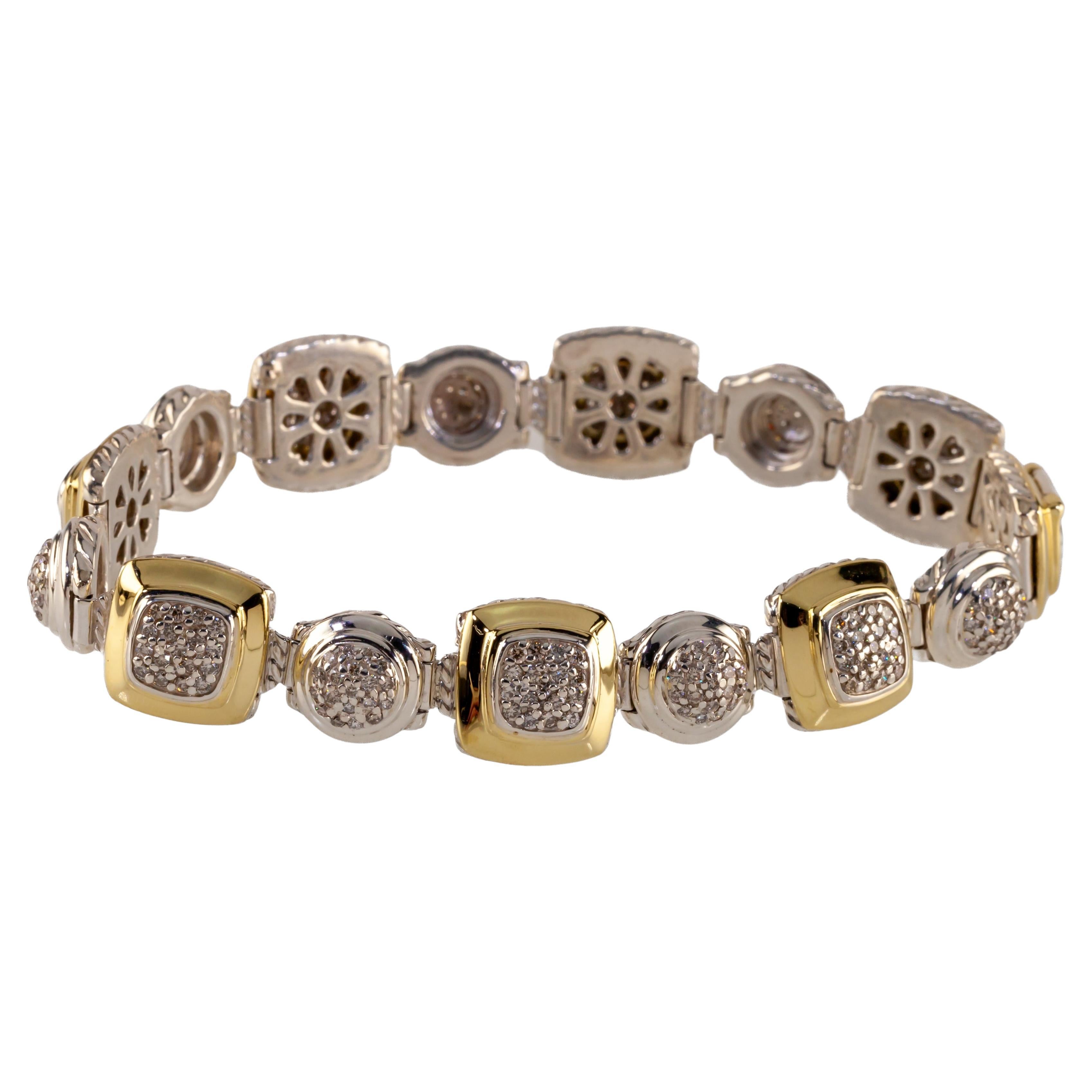 David Yurman Sterling Silver and 18k Yellow Gold Albion Station Diamond Bracelet