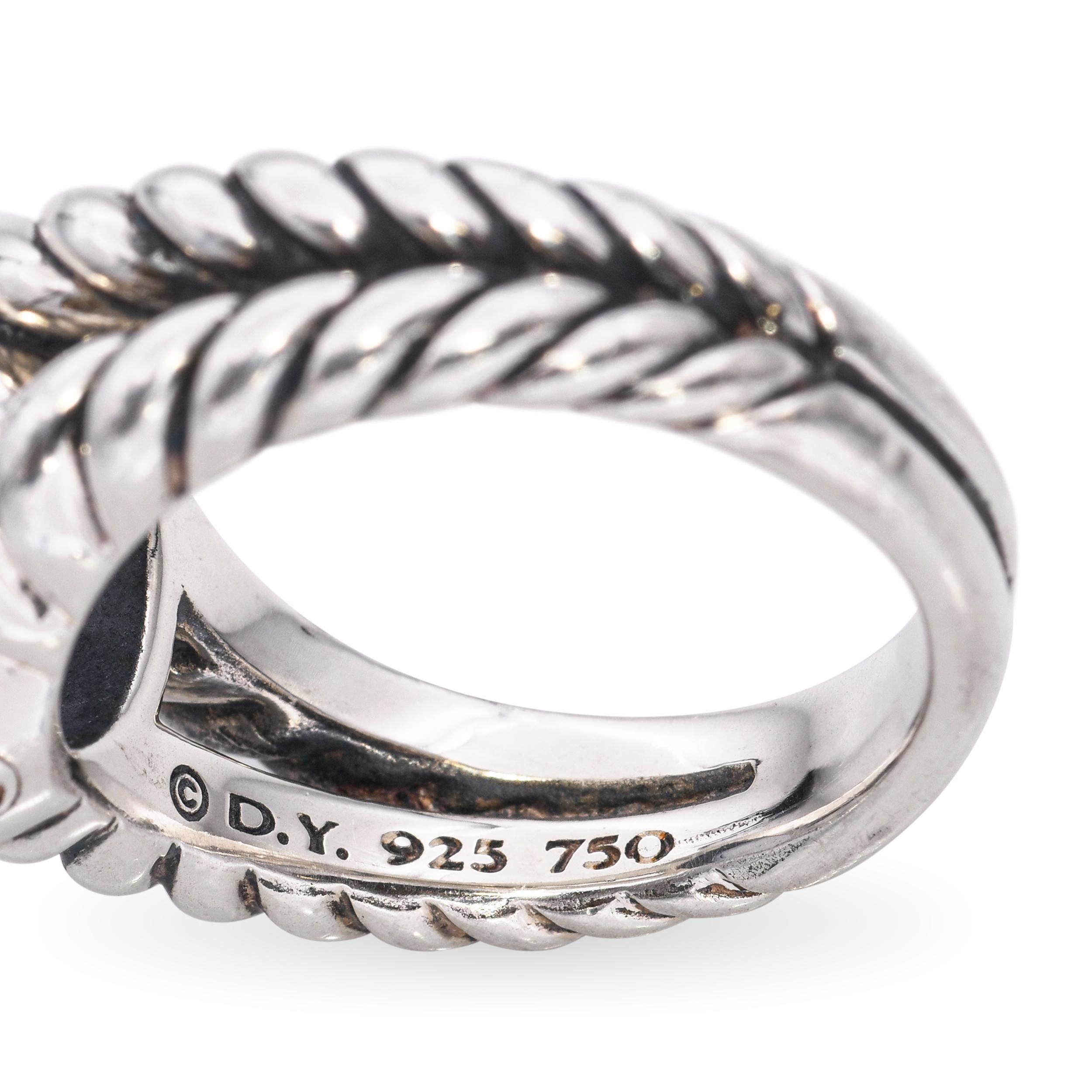 David Yurman Anello intrecciato in argento sterling e oro giallo 18k con calcedonio blu in vendita 1