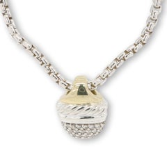 David Yurman Sterling Silver and 18K Yellow Gold Pave Diamond Acorn Pendant Neck