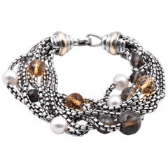David Yurman Sterling Silver and 18 Karat Gold Pearl, Citrine and Smokey Quart David Yurman Sterling Silver and 18 Karat Gold Pearl, Citrine and Smokey Quart