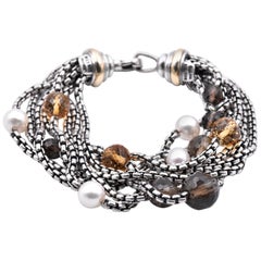 David Yurman Sterling Silver and 18 Karat Gold Pearl, Citrine and Smokey Quart