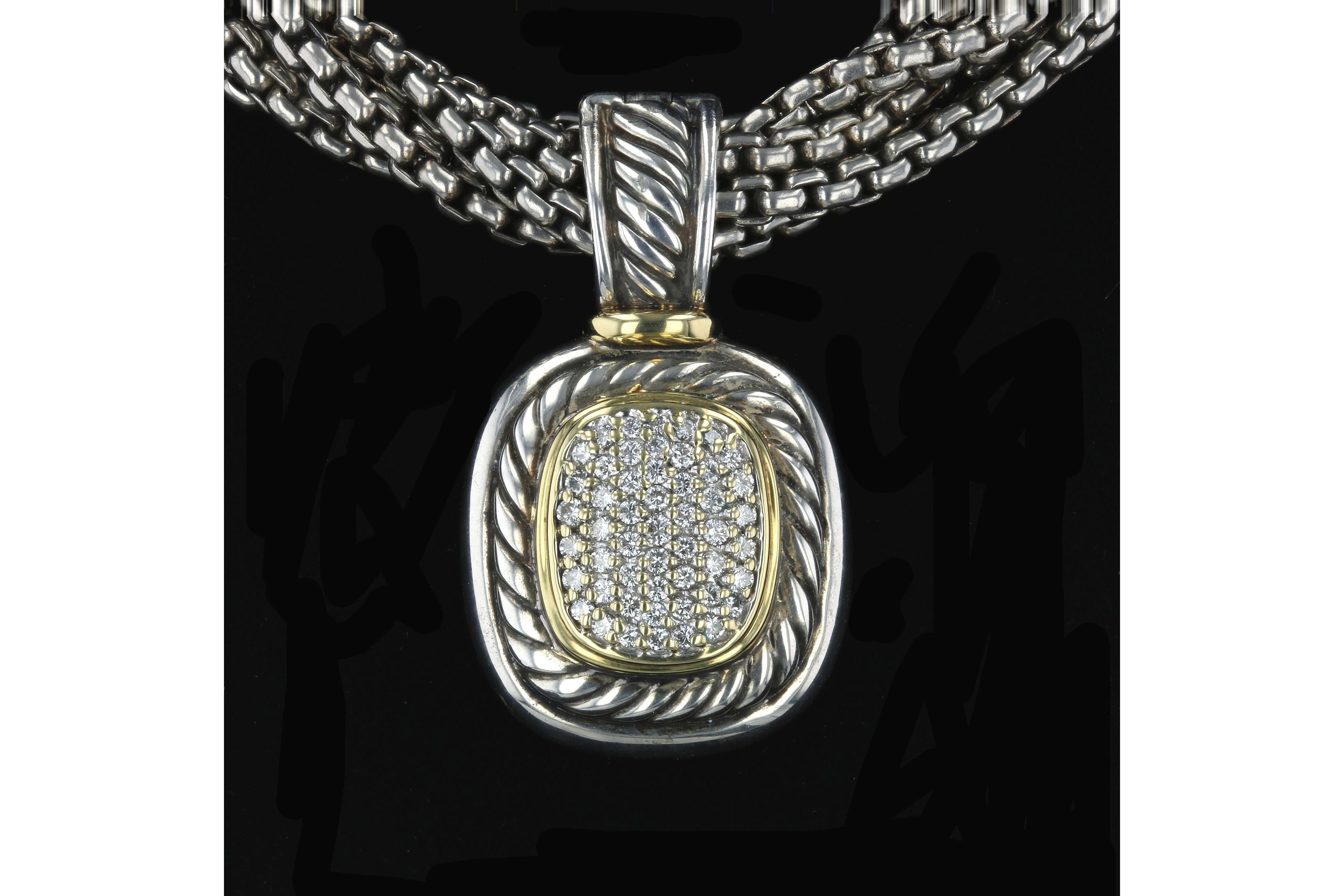 David Yurman Sterling Silber und 18 Karat Gelbgold Anhänger mit Pave Diamanten (Rundschliff)
