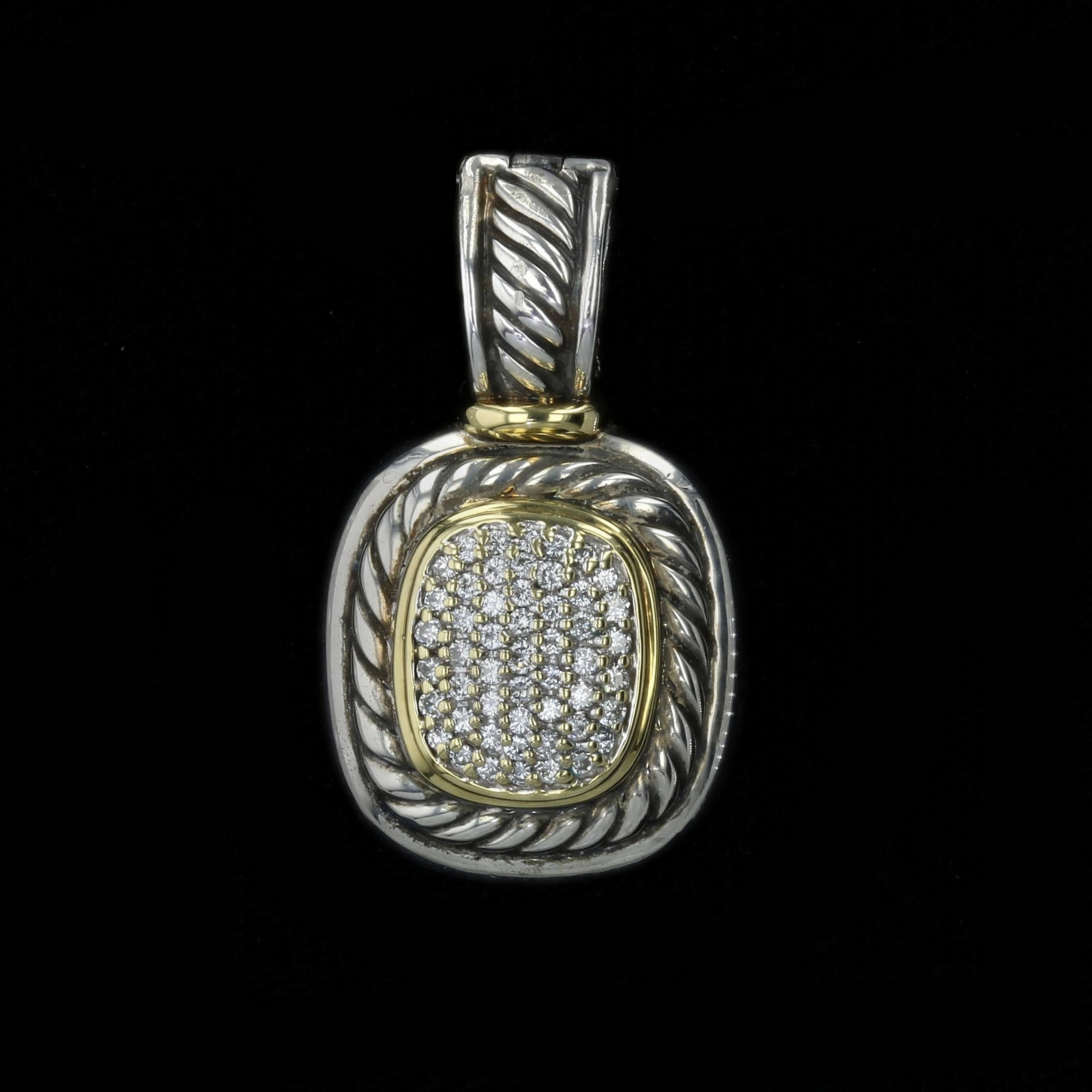 Contemporary David Yurman Sterling Silver and 18 Karat Yellow Gold Pendant with Pave Diamonds