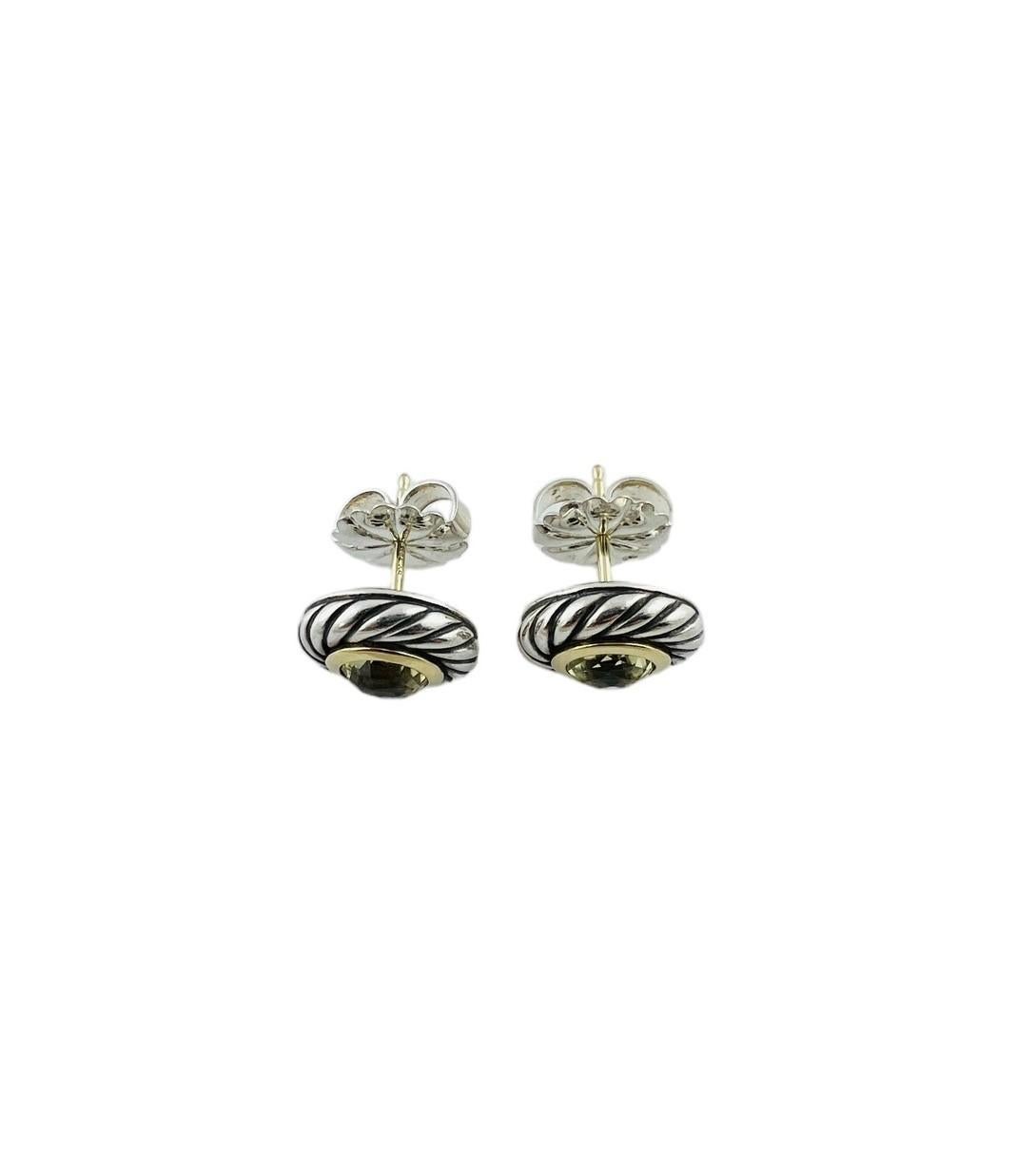 Round Cut David Yurman Sterling Silver and 18K Yellow Gold Peridot Cookie Earrings #16552 For Sale