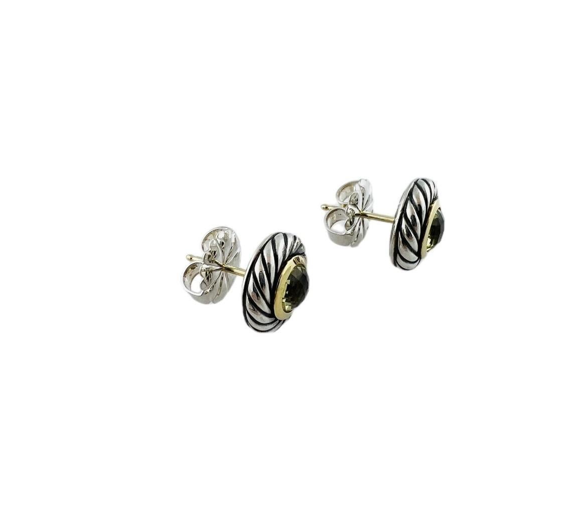 David Yurman Sterling Silver and 18K Yellow Gold Peridot Cookie Earrings #16552 For Sale 1