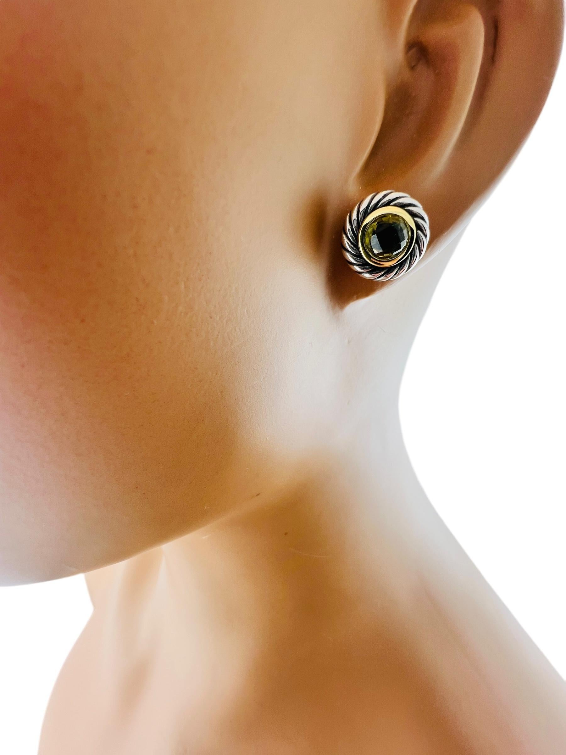 David Yurman Sterling Silver and 18K Yellow Gold Peridot Cookie Earrings #16552 1