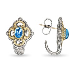 David Yurman Sterling Silver and 18k Yellow Gold Topaz Earrings