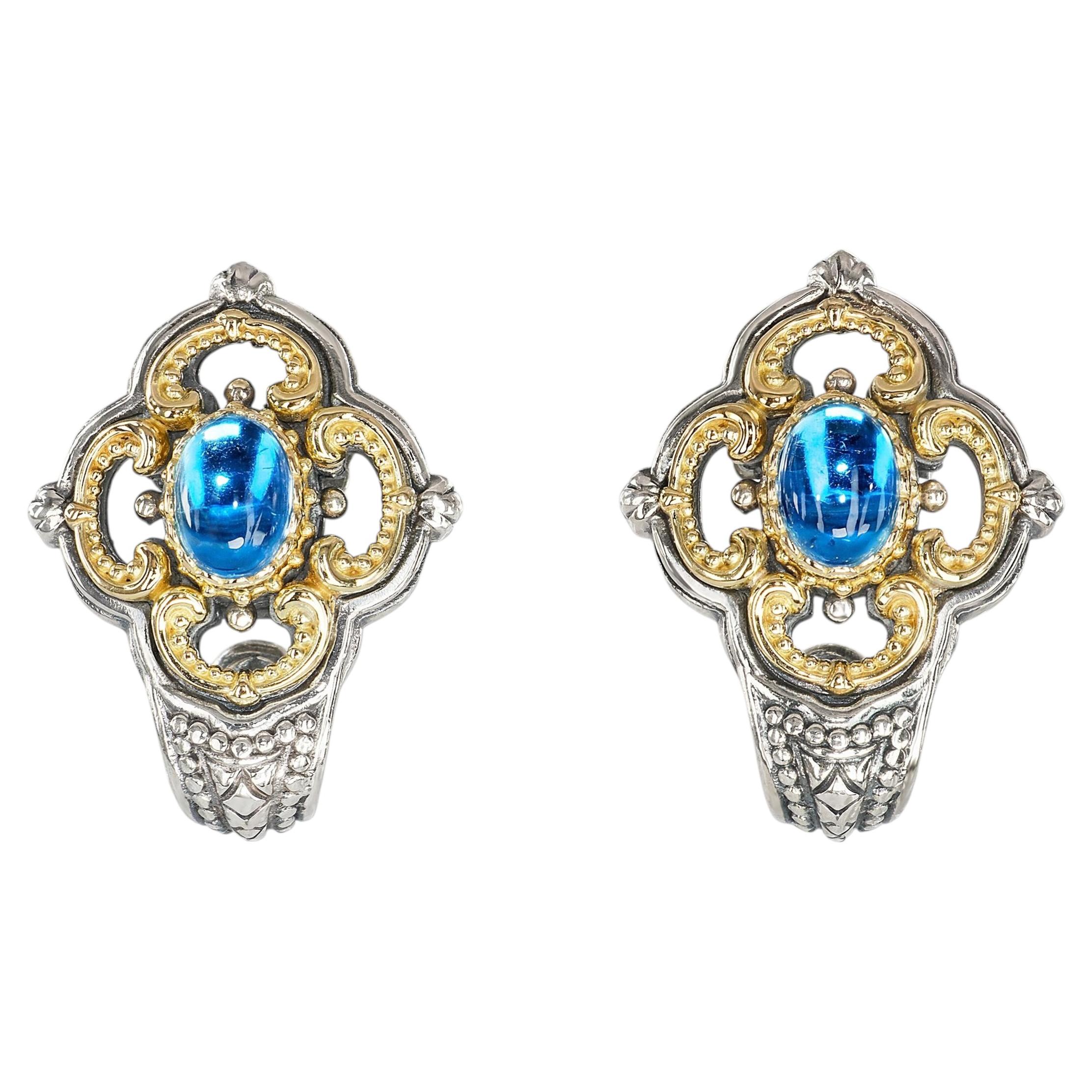 David Yurman Sterling Silver and 18k Yellow Gold Topaz Earrings