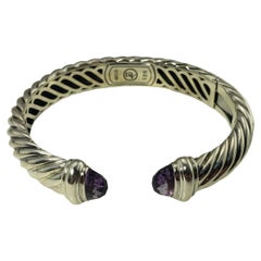 David Yurman Sterling Silver and Amethyst Cable Cuff Bracelet with Box