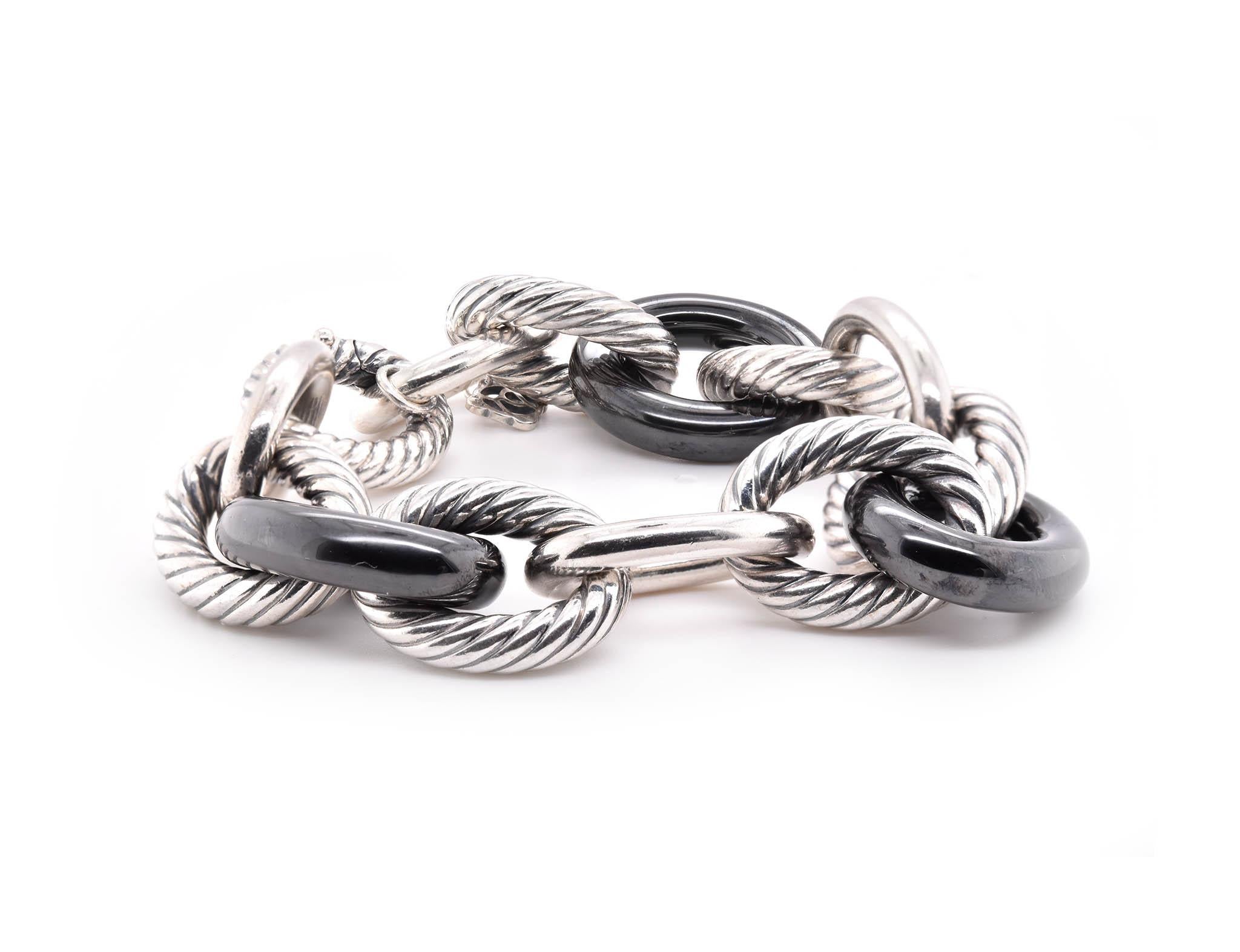 Designer: David Yurman
Material: Sterling Silver & Black Ceramic
Dimensions: bracelet measures 8.5-inches long
Weight: 65.04 grams