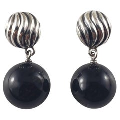 David Yurman Sterling Silver and Black Onyx Drop Earrings #15001