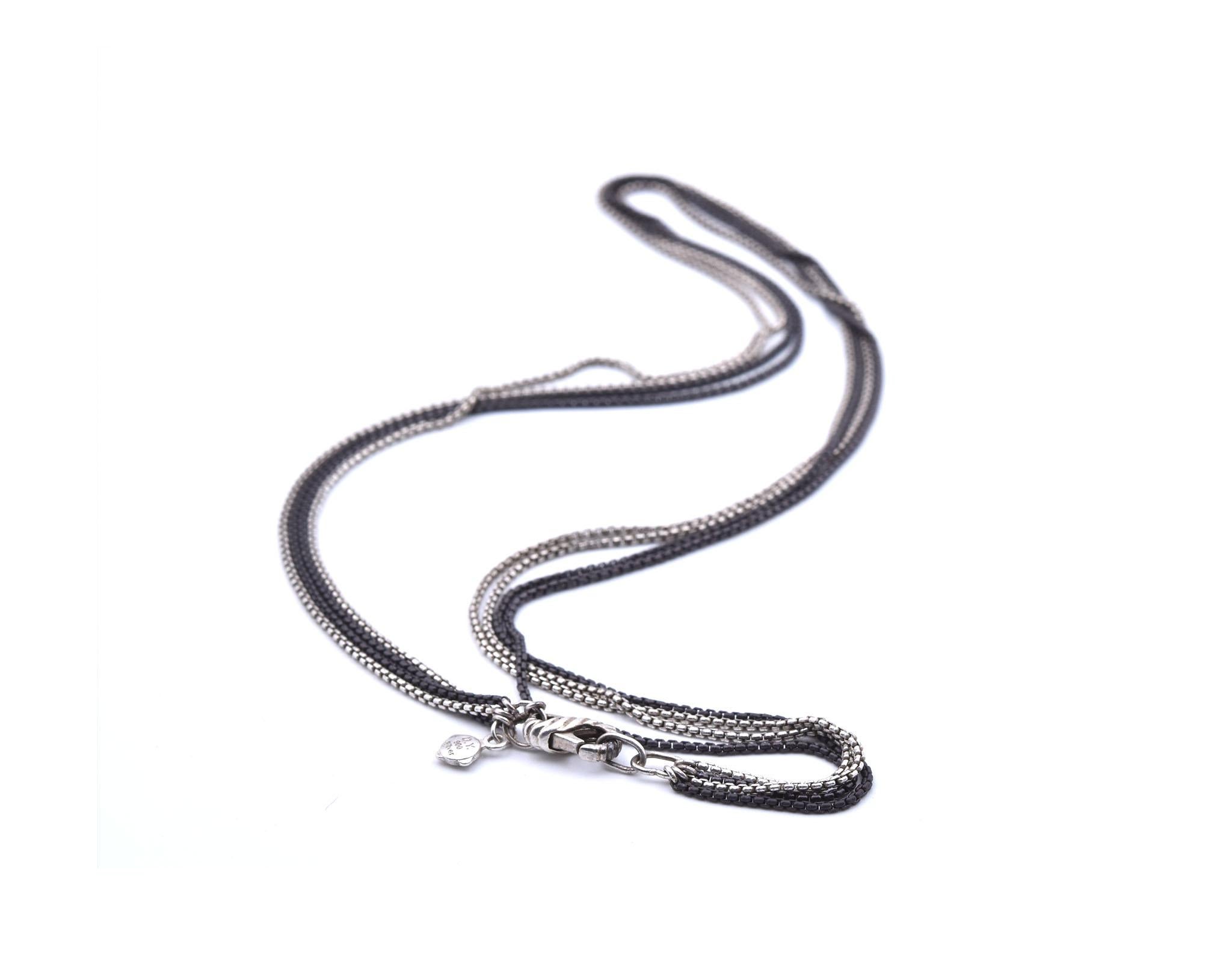 Designer: David Yurman
Material: sterling silver with black rhodium
Dimensions: necklace measures 16-inches in length
Weight: 12.56 grams