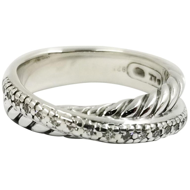 David Yurman Wide CrossOver Sterling Silver Cable Band Ring Size 6 w/ Pouch