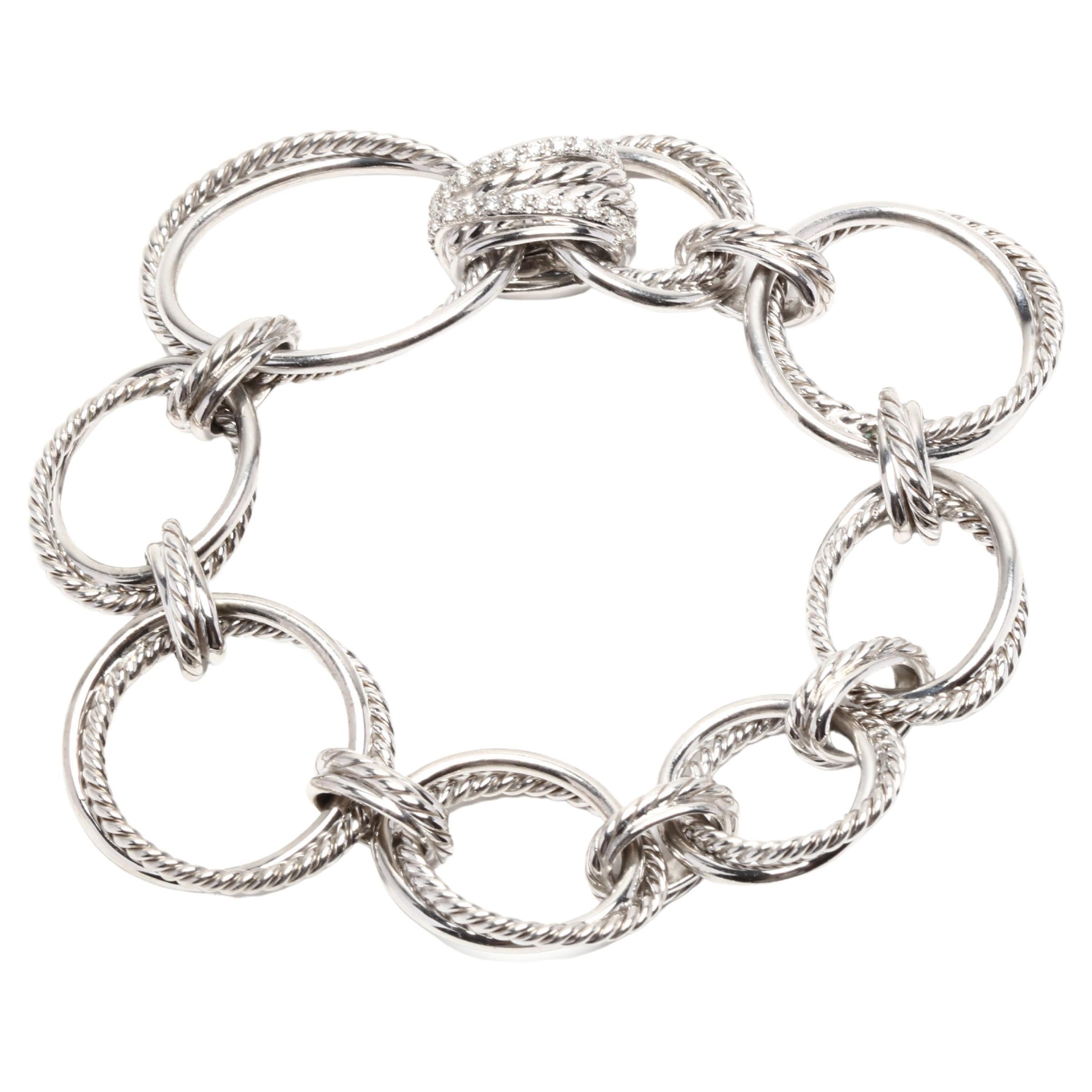 David Yurman Sterling Silver and Diamond Infinity Link Bracelet For Sale